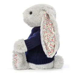 Jellycat Blossom Silver Bunny with Personalised Navy Jumper< All Soft Toys|Bashful Bunnies