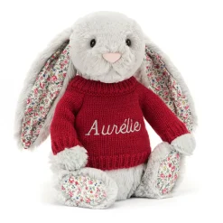 Jellycat Blossom Silver Bunny with Personalised Red Jumper< All Soft Toys|Bashful Bunnies