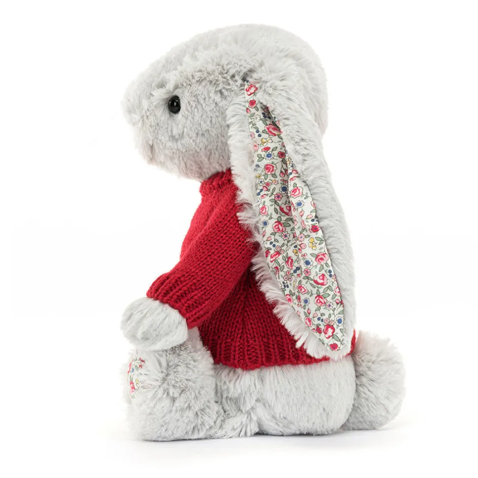 Jellycat Blossom Silver Bunny with Personalised Red Jumper< All Soft Toys|Bashful Bunnies