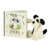 Jellycat The Pick of the Sticks Book and Bashful Black & Cream Puppy Medium< All Soft Toys|View All
