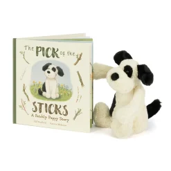 Jellycat The Pick of the Sticks Book and Bashful Black & Cream Puppy Medium< All Soft Toys|View All